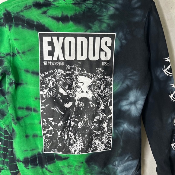 Shibori Threads Brand of Sacrifice Exodus Hoodie Mens Medium Green Black Tie Dye - Picture 6 of 7